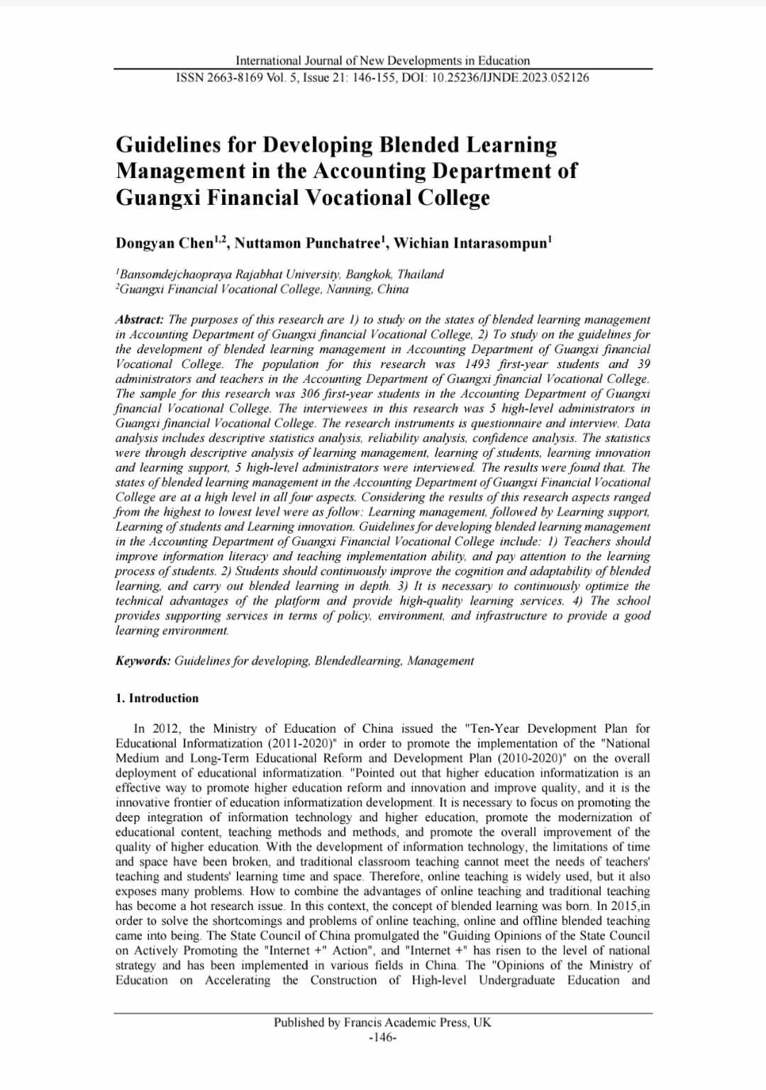 Guidelines for Developing Blended Learning Management in the Accounting Department of Guangxi Financial Vocational College