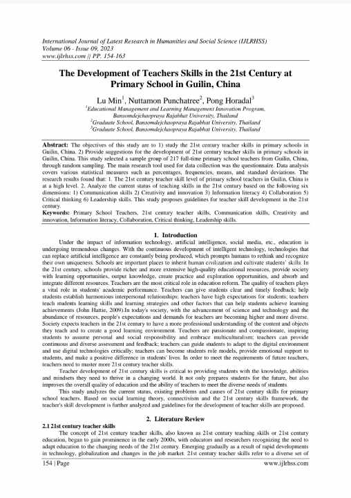 The Development of Teachers Skills in the 21st Century at Primary School in Guilin, China