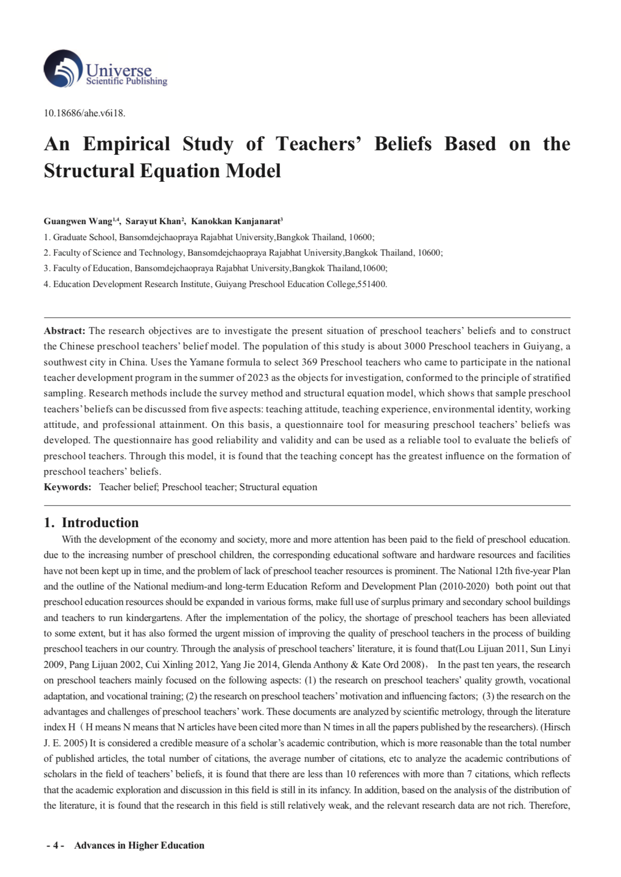 An empirical study of Teachers’ beliefs based on the structural equation Model